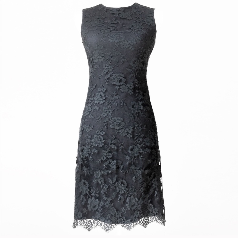 Theory Mini Black Sleeveless Lace Sheath Dress